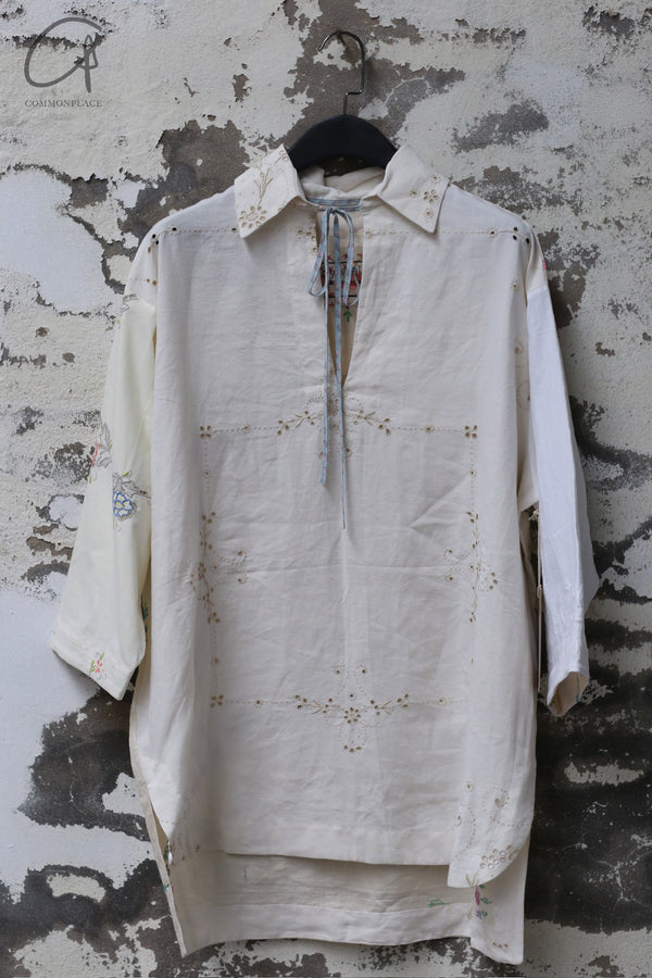 By Walid patchwork hand-embroidered top unique BW-110202W-TR natural